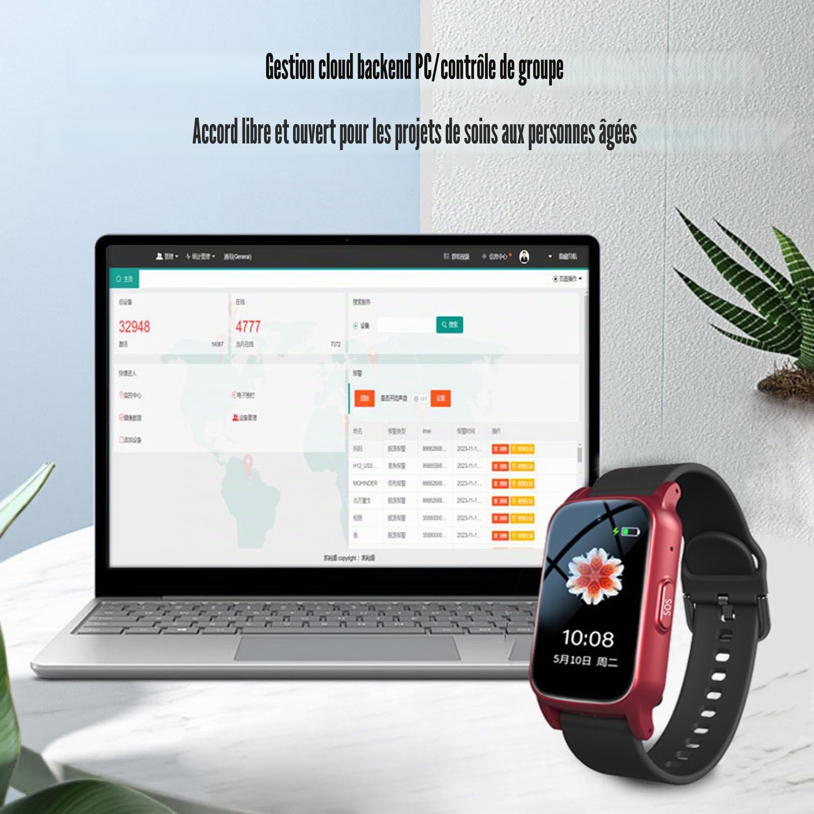 Montre Connectée avec Détecteur de Chute, Montres Intelligentes Surveillance De La Santé des Personnes Âgées, Bracelet De Positionnement GPS,Black