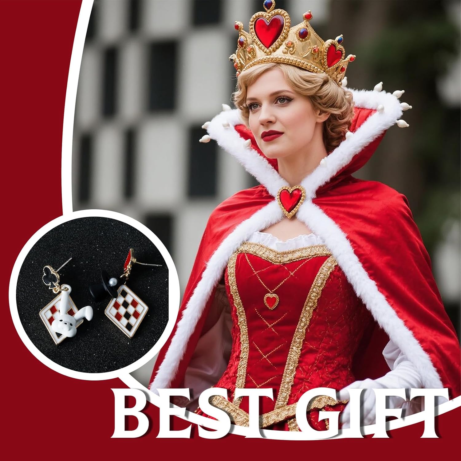 Dcfywl731 Queen of Hearts Costume Women Red Heart Necklace Earrings Set Black Choker Necklaces for Women Gothic Vampire Queen Costume Jewelry Accessories - Image 4