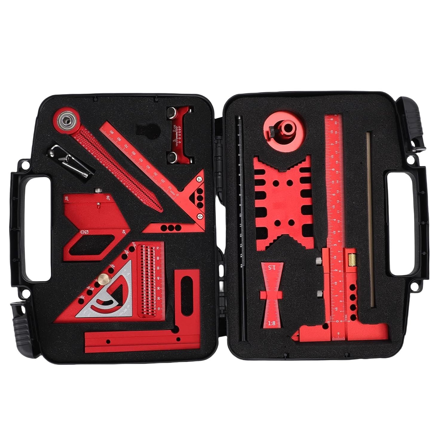 Woodworking Measurement Tool Kit with Storage Box, Project Layout Tools Set, Woodworking Measuring Marking Ruler Accurate Fast for Wooden Board Splicing Auxiliary