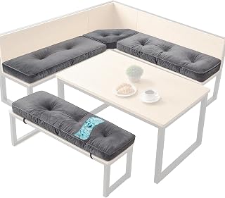 CRAURU 4-Piece Breakfast Nook Cushions Set Gray - 3.93 Inch Thick Shredded Foam Kitchen Bench Pads for Dining Corner