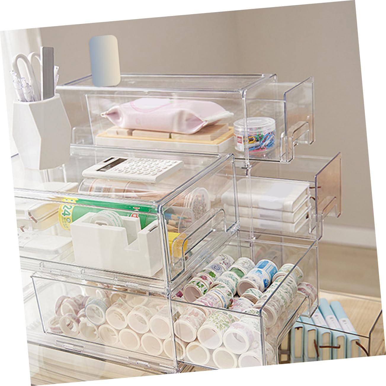 2 Uds Soporte Para Cosméticos Organizador De Cajones De Cosméticos Transparente Organizador De Cajones Estuche De Almacenamiento De Maquillaje Apilable Soporte Para Cajones De