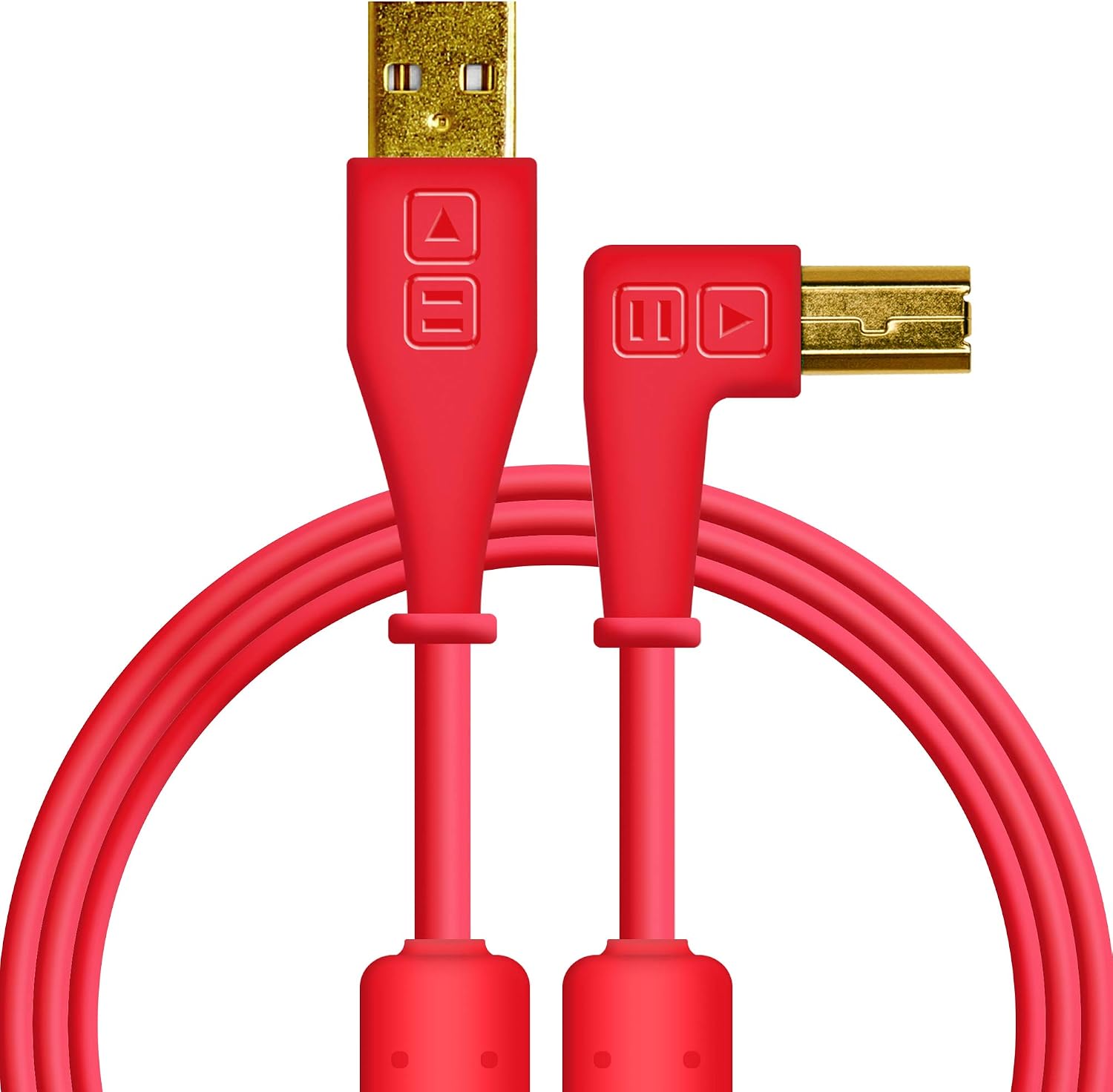 DJ TechTools Chroma Cables Right-Angled USB-A to USB-B Cable | 1.5m / 5 ft | Audio Optimized | Shielded from Interference | Cable Tie (Red)