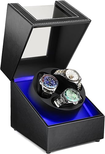 Miniatura 8 de J&T Technology Enrollador de reloj para relojes automáticos, enrollador automático de reloj con luz LED, caja de reloj giratoria con motor