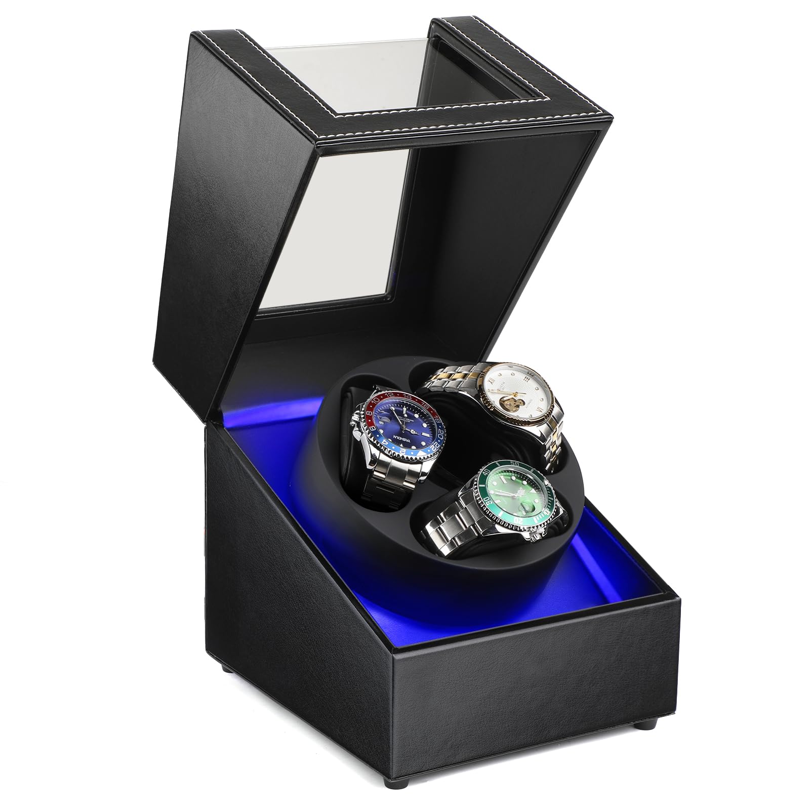 Anyasun Uhrenbeweger für Automatikuhren, 3 Uhrenbeweger Box mit LED-Display, ultra-leiser japanischer Motor, 4 Rotationsmodi, Uhrenhai für Männer und Frauen, USB-C-Stromversorgung