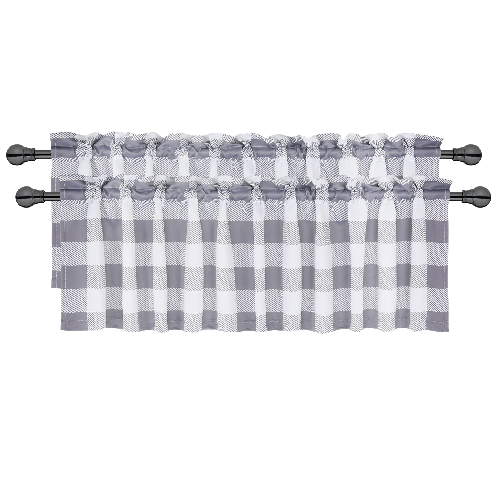 Simple Deluxe 2-Pack Buffalo Plaid Blackout Valances Curtains for Kitchen Windows Living Room, Farmhouse, Bedroom - Image 2