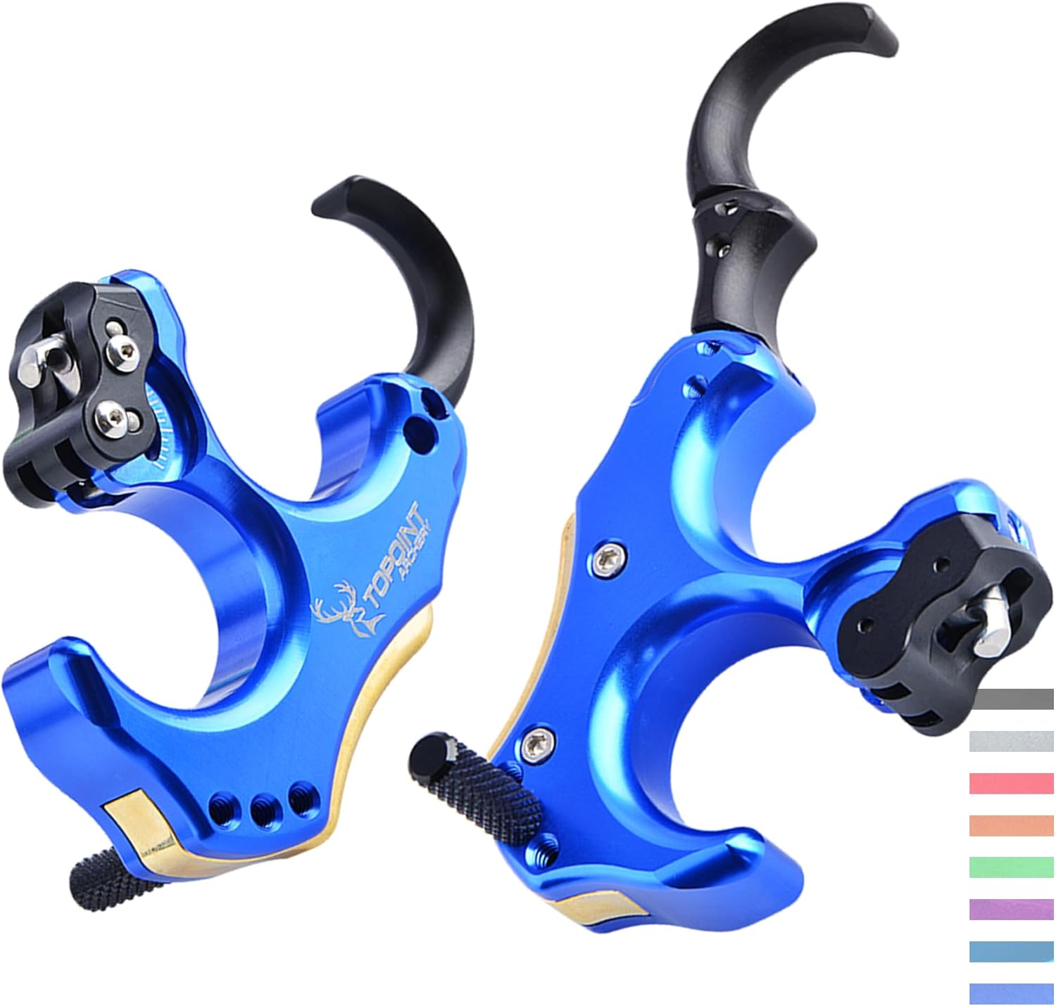 Bow Release for Compound Bow - 3/4 Finger Handle Back-Tension Release, CNC Processing with Brass Counterweight & Integrated Thumb Peg for Bowhunting & Competition (Royal Blue)