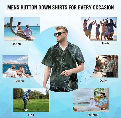 Miniatura 5 de Socira Camisas con botones para hombre, transpirables, de manga corta, hawaianas, divertidas camisas de playa Aloha, camisetas hawaianas de verano