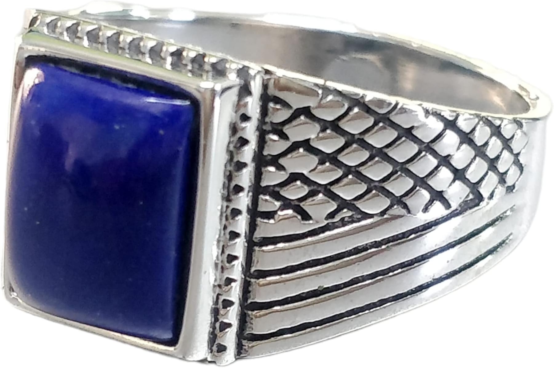Silver Handmade Ring 925 Sterling Silver Blue Lapis Lazuli GemStone Ring Men's Ring - Genuine Lapis Stones - Outstanding Gifts for him gemstone Rings KOHI Ring- KCR002 (12.5)