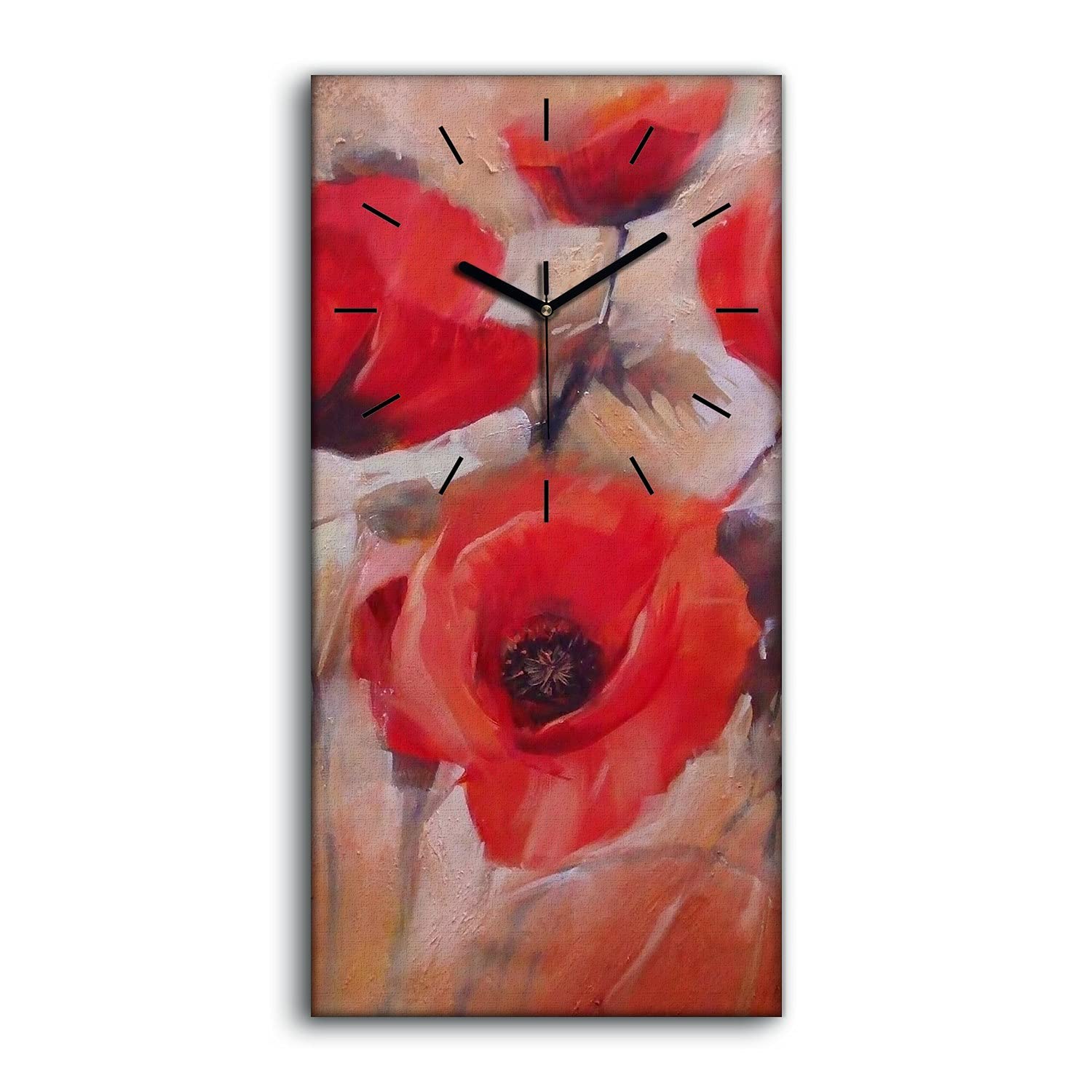 Horloge sur Toile Fleurs Coquelicots 30x60cm pour un Salon Lumineux et Silencieux sans Tic-Tac