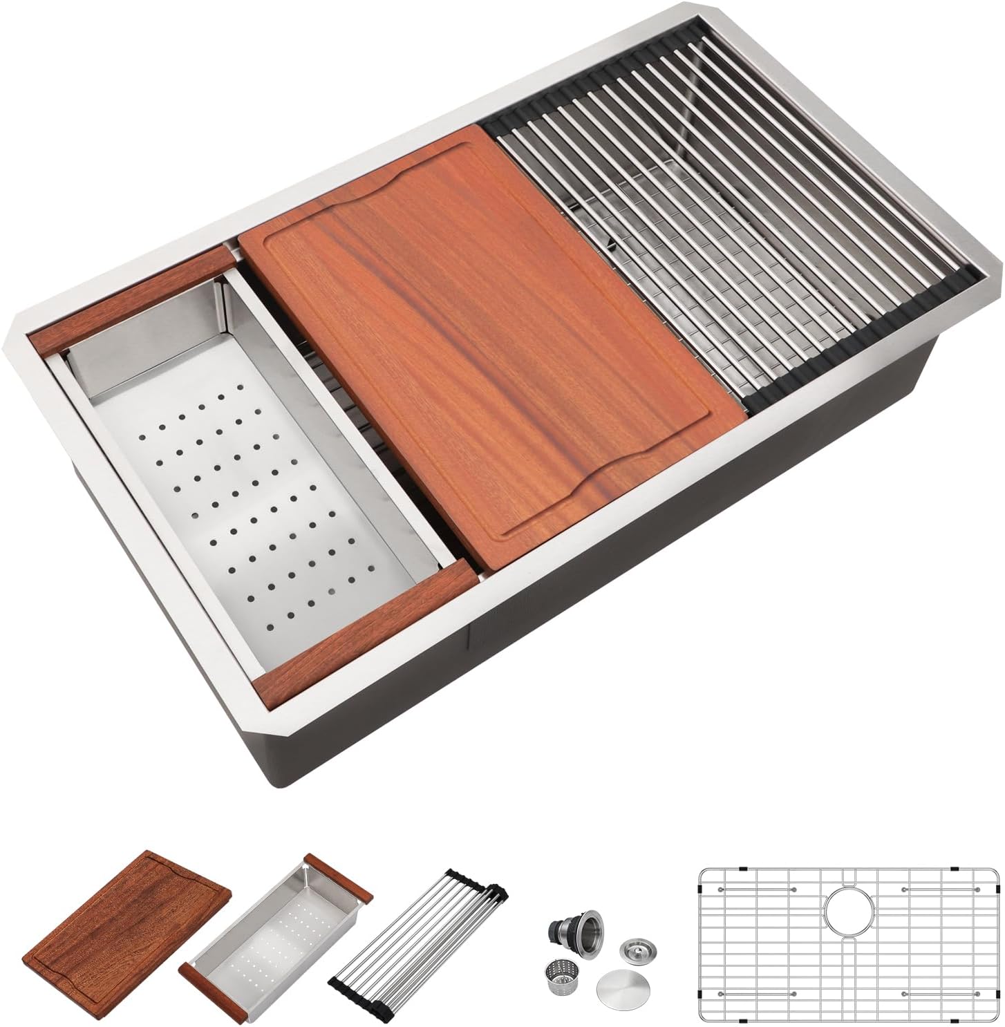 Dcolora 32 In. Undermount Kitchen Sink, Stainless Steel Workstation Single Bowl 10" Deep R10 Corners, 32" x 19" x 10" #DC-U7744