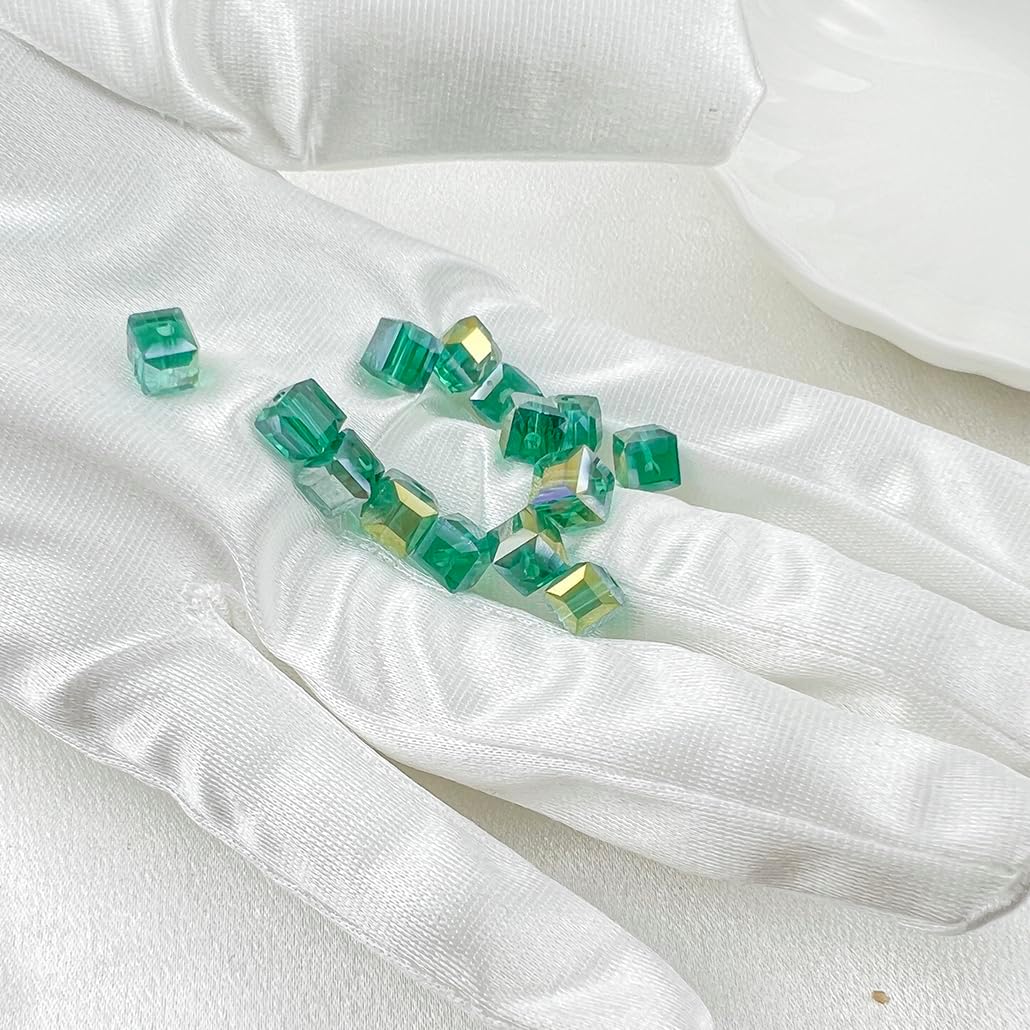 200Pcs 4MM Glass Cube Crystal Beads - Square Faceted with Hole Spacer for Bracelets, Necklace & Earring Making Supplies (24-Peacock Green AB) - Image 3
