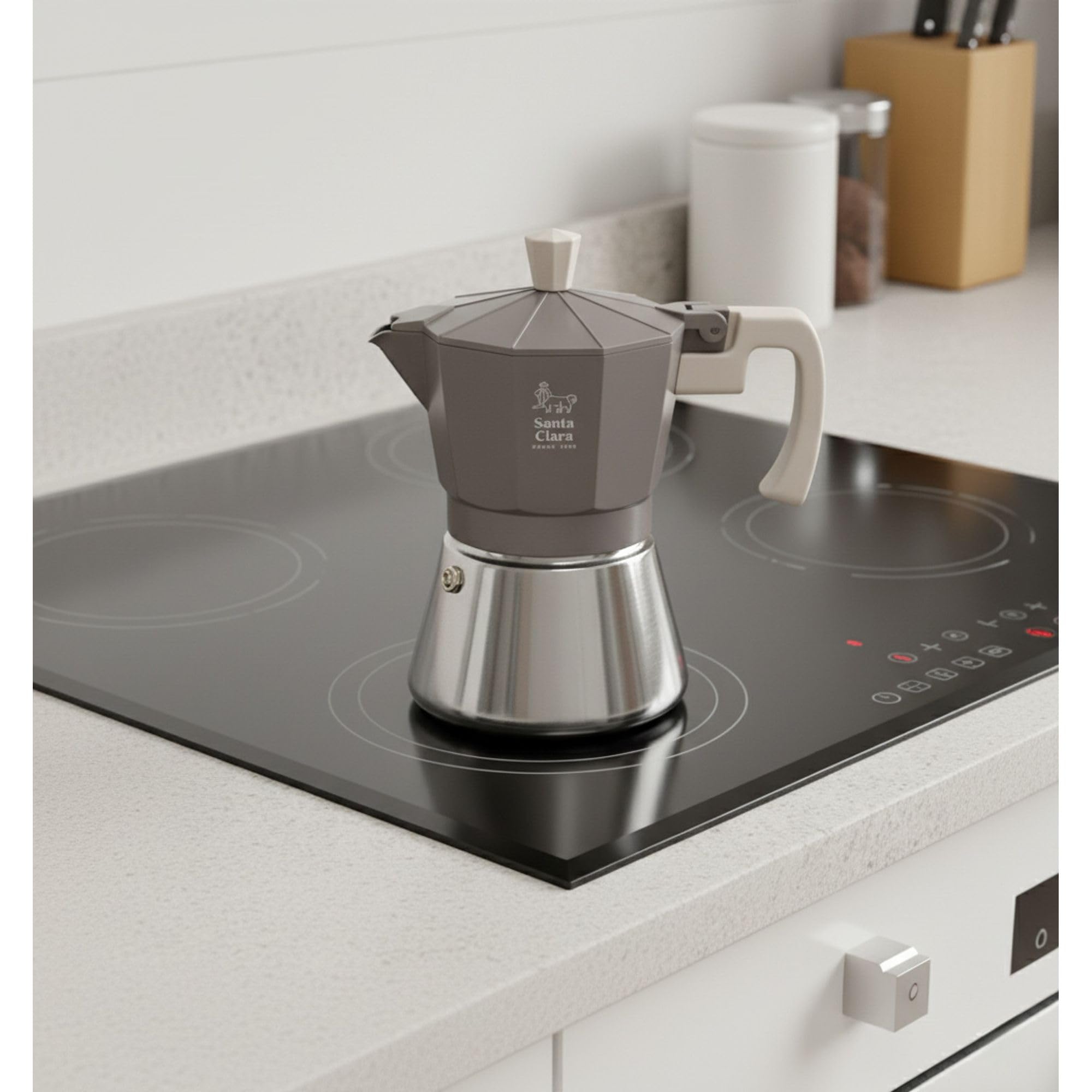 INDE SANTA CLARA | Cafetera Italiana Moka Nordkitch 3 Tazas 150 ml, Cuerpo de Aluminio y Base de Acero Inoxidable, Apta para Inducción y Todo Tipo de Fuegos, Asa Soft Touch — view 8