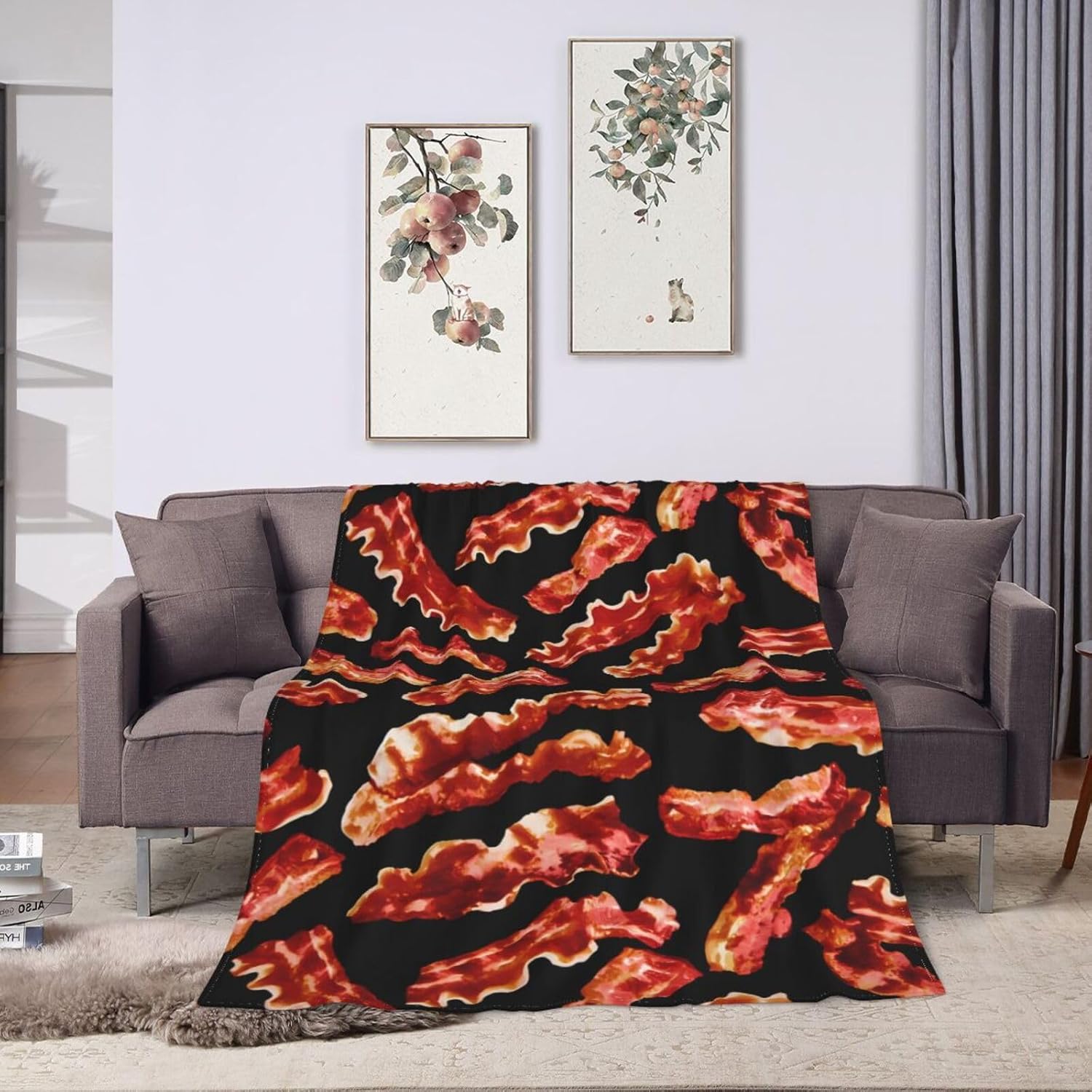 Novelty Bacon Food Flannel Throw Blanket Lightweight Soft Warm Bed Throws for Home Couch Room Sofa Office Travel Camping Dorm Decor Adults Kids Gifts 50x40 Inch - Image 8