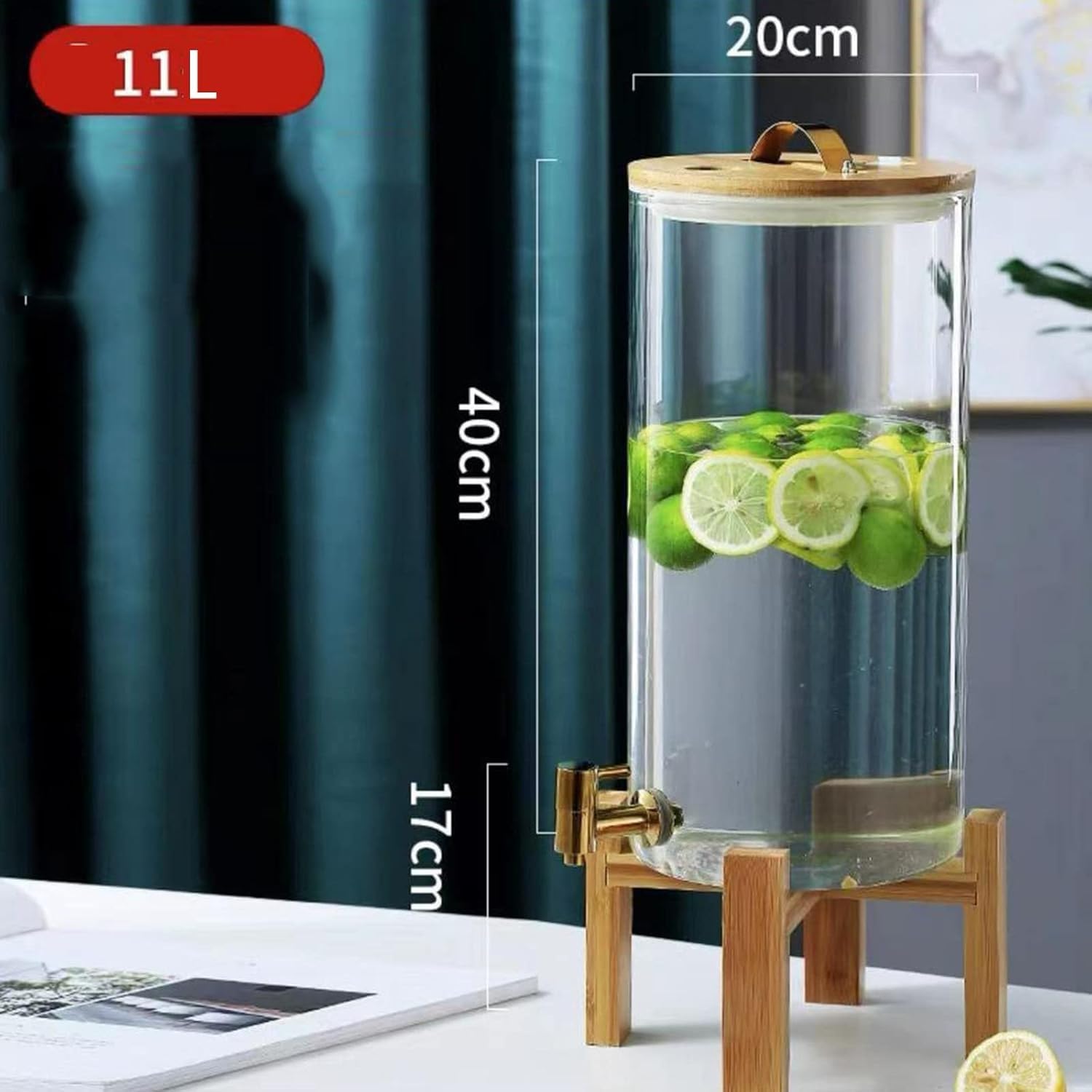 Jarra De Agua Vidrio Gran Capacidad 5L/8L/11L, Tanque Fría, Dispensador Bebidas Limonada, Cubo Para Beber Doméstico(11L)