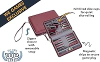 Vista 3 de WE Games Juego de Backgammon magnético con funda de cuero sintético burdeos y correa de transporte, tamaño de viaje