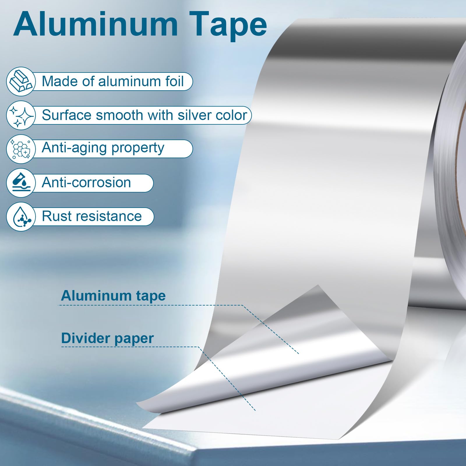 AiQInu Cinta de Aluminio 50mmX20m,Cinta Aluminio Adhesiva Impermeable y Resistente al Calor,Cinta Selladora Metálica para Conductos de Aire Altas y Bajas Temperaturas