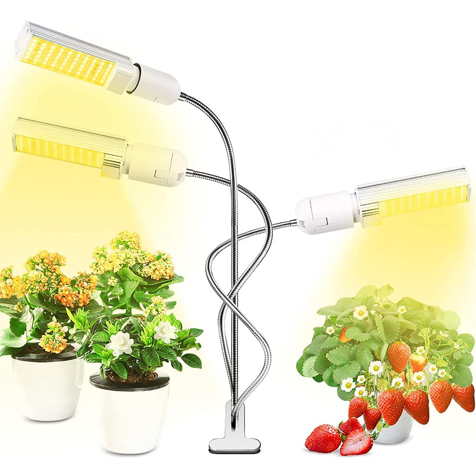 Lampes de culture d'intérieur, lumière de culture de plantes, lumière de croissance pour plantes d'intérieur, lumière de plantes à spectre complet pour semis avec minuterie, col de cygne réglable, 3