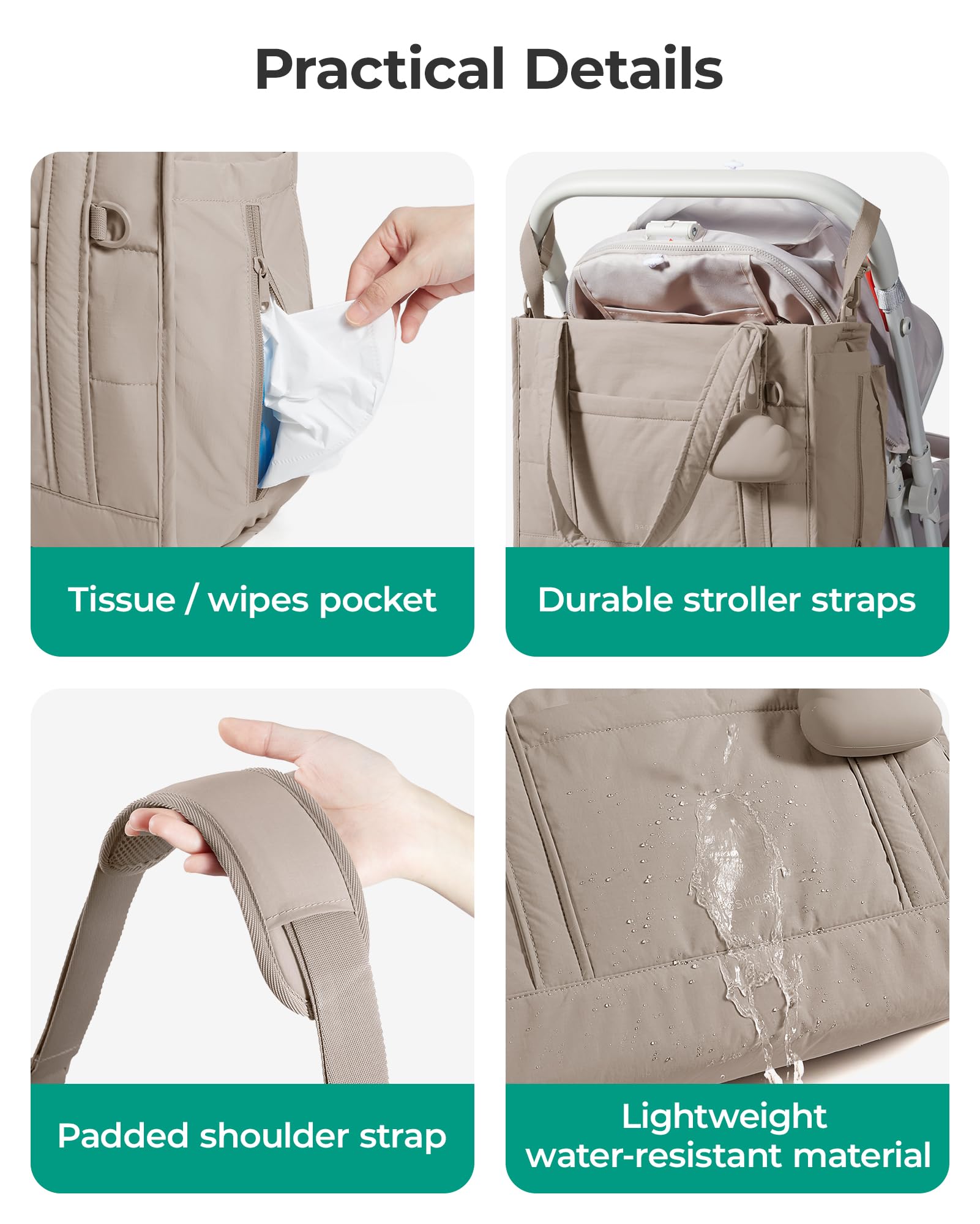 bagsmart Puffer - Borsa fasciatoio (stile Tote-Bag), per la nascita e il parto, con borsa per ciuccio, leggera, per viaggi e lavoro, multifunzione, scomparti isolati, impermeabile