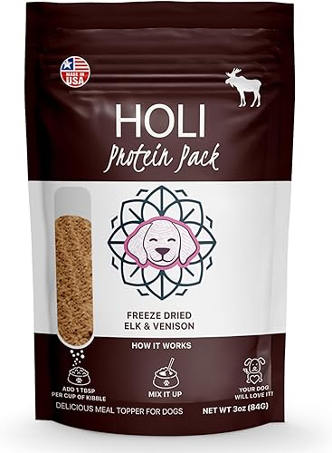 Miniatura 7 de HOLI Alimento para perros liofilizado con alce y venado  96% de carne, capturado en la naturaleza, potenciador del sabor de la comida para perros