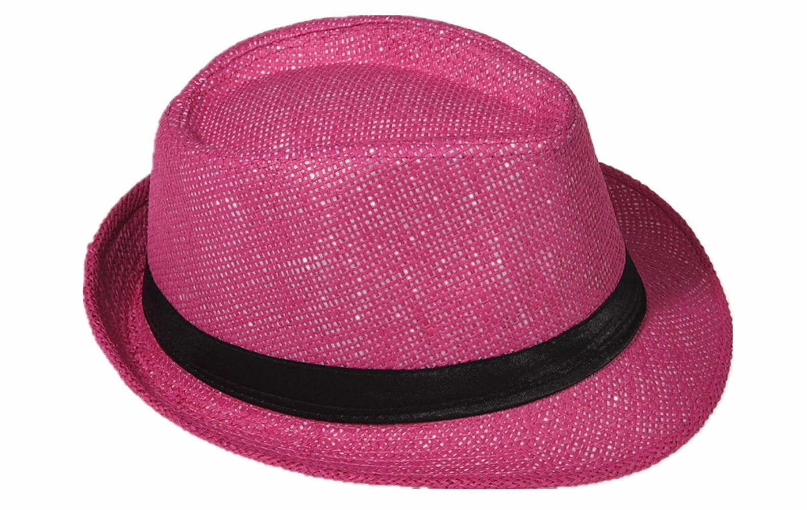 Panama Fedora Trilby Gangster straw sunhat with fabric strap, street style - pink - One size