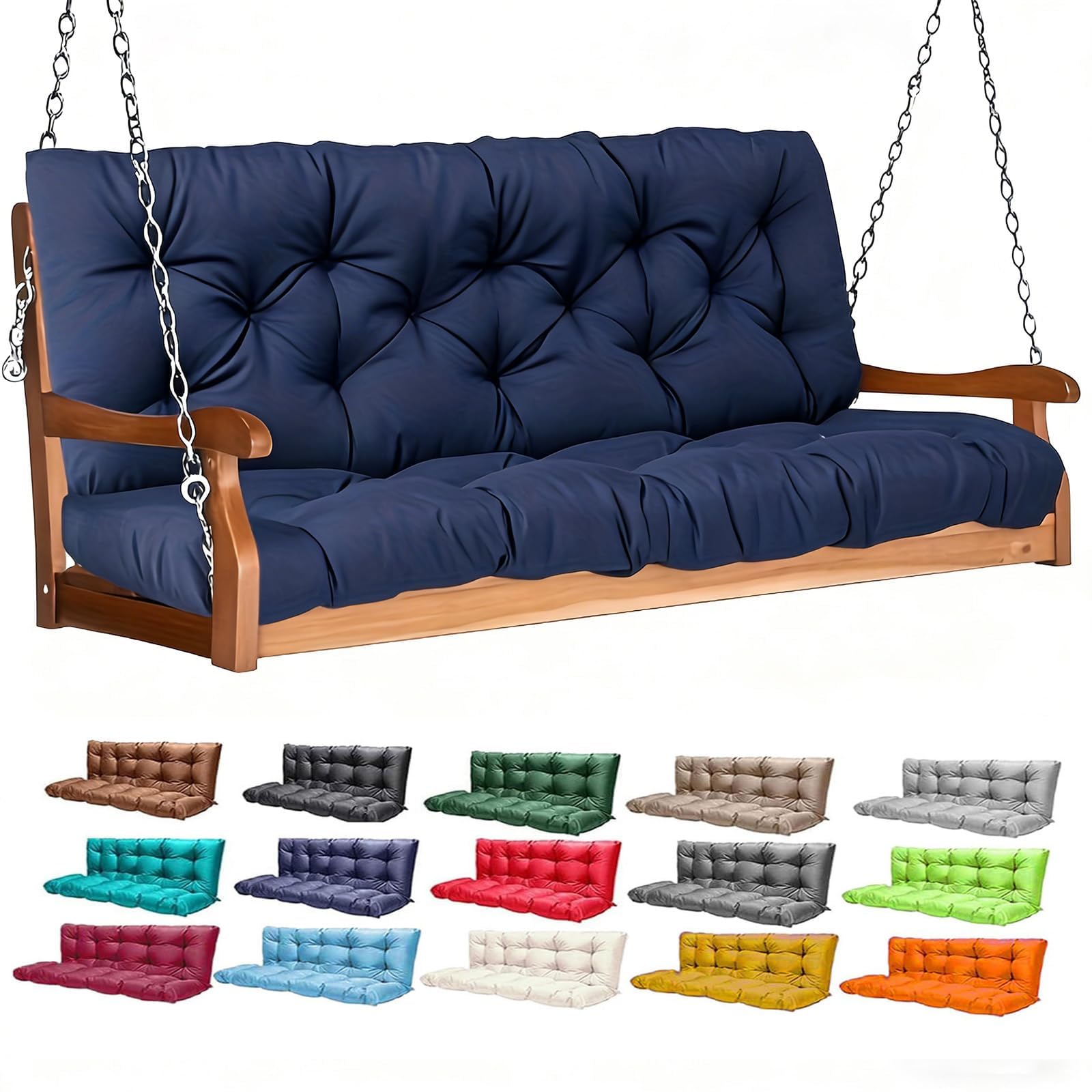 Porch Swing Cushions,2-3 Seater Outdoor Swing Cushions Replacement with Backrest and Ties,Waterproof and Fade Resistant for Patio Furniture Garden (Navy Blue, 120×100cm) — image 1
