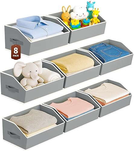 Miniatura 16 de Organizadores grandes de armario y contenedores de almacenamiento - 8 paquetes de cestas de almacenamiento trapezoidales para estantes, cestas de