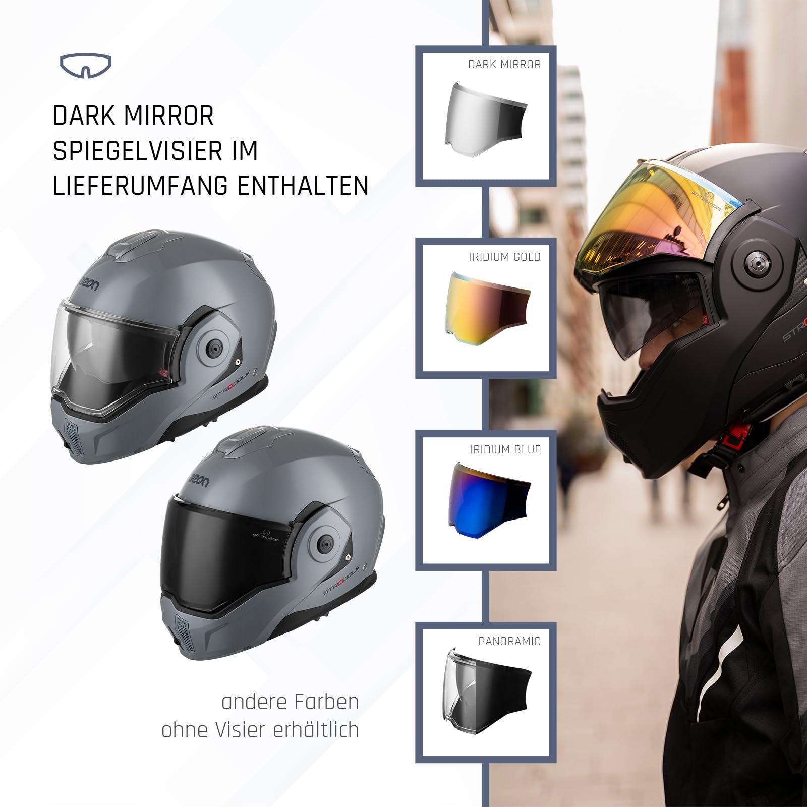 BEON Stradale Motorradhelm - Systemhelm Klapphelme mit Visier und Sonnenblende - Rollerhelm Sonnenblende - Motorrad Helm Damen & Herren - Integralhelm 180° Klappbar - XXL