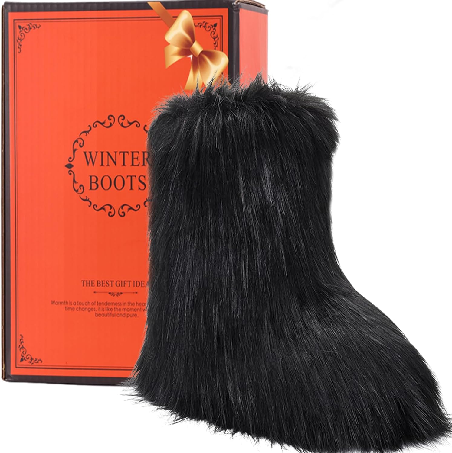 Women's Faux Fur Boots Furry Boots y2k for Girls Fuzzy Fluffy Winter Snow Boots Warm Outdoor Indoor Mid-Calf Flat - Image 3