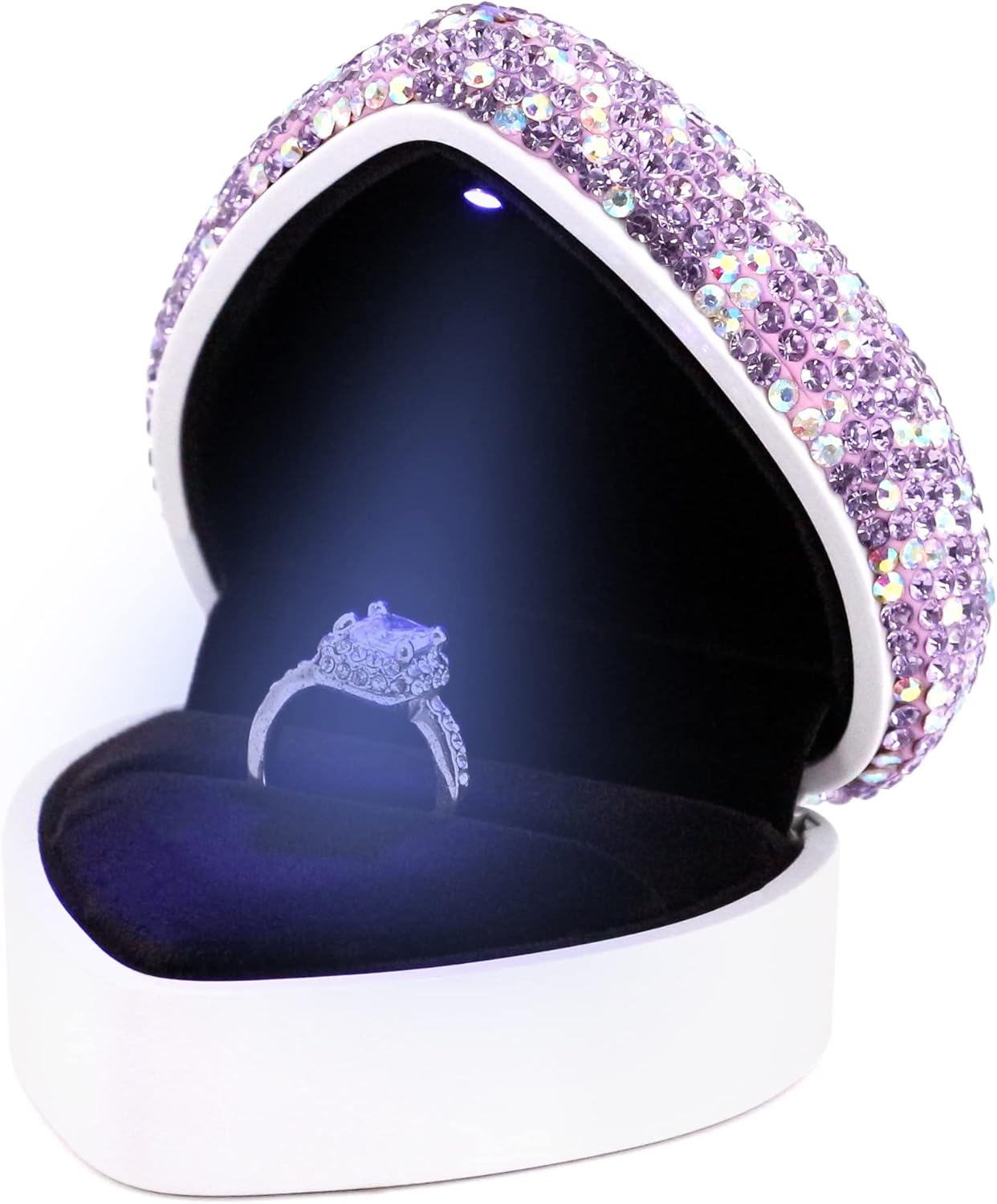 Engagement Ring Box With Led Light Naimo Rhinestone Heart Shaped