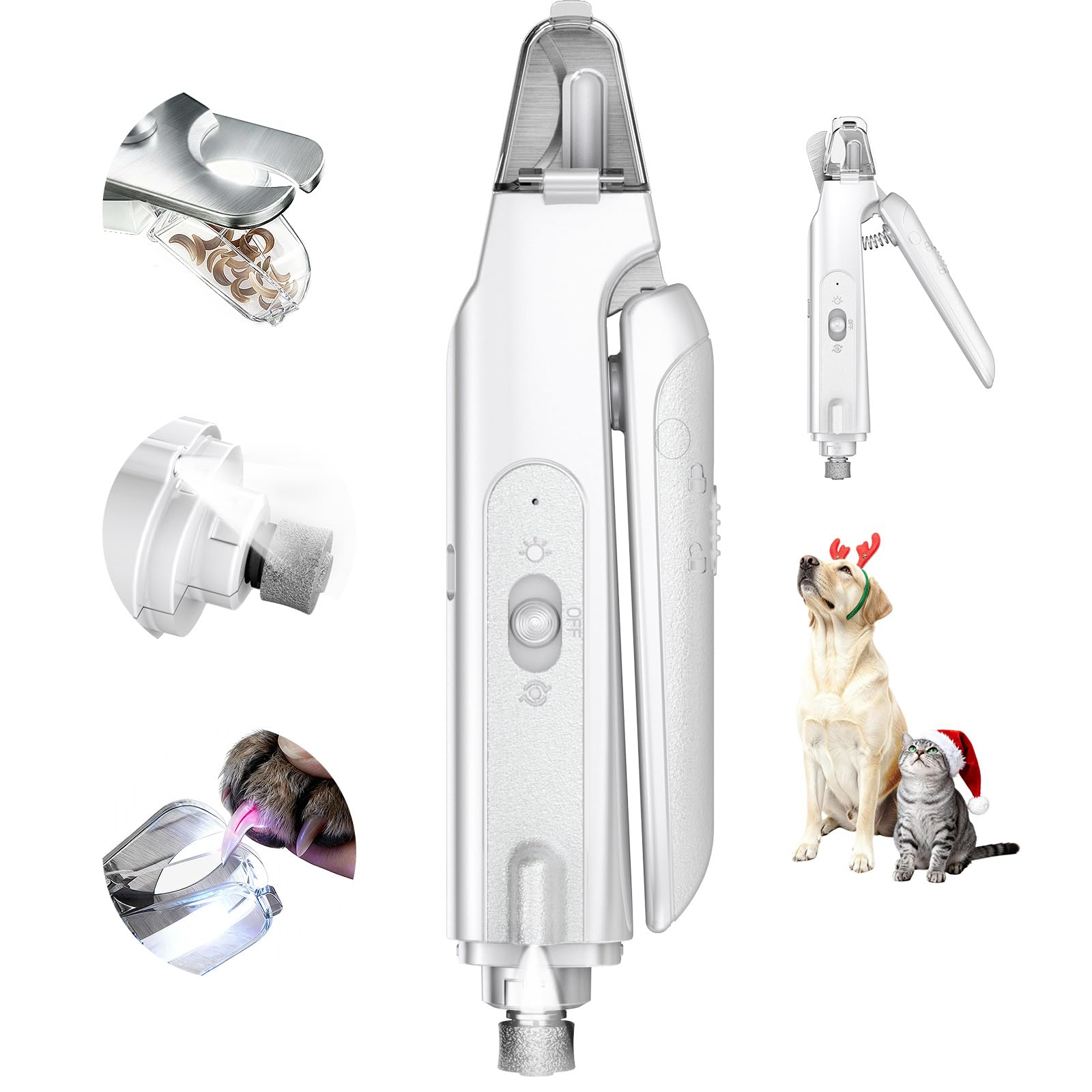2-in-1 Cat Nail Clippers & Dog Nail Clippers Trimmers for Large Medium Small Dogs Cats Claw Trimmer Quick Sensor and Safety Guard USB Rechargeable with 2 LED Lights Dogs Nail Trimmer