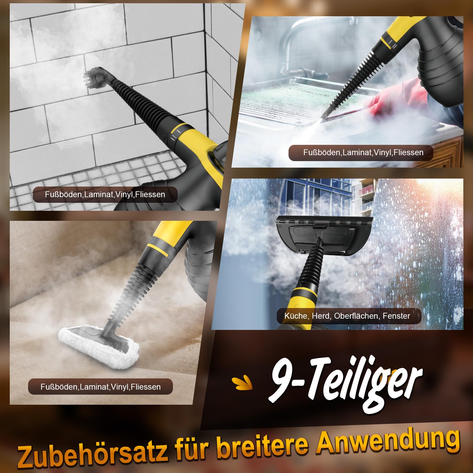 Dampfreiniger Handgerät, Hochdruck Dampfreiniger, Schnellaufheizung, Tragbarer Handdampfreiniger Für Sofa, Küche, Bad, Fliesen, Fugen, Auto, Mit Bürsten Zubehör