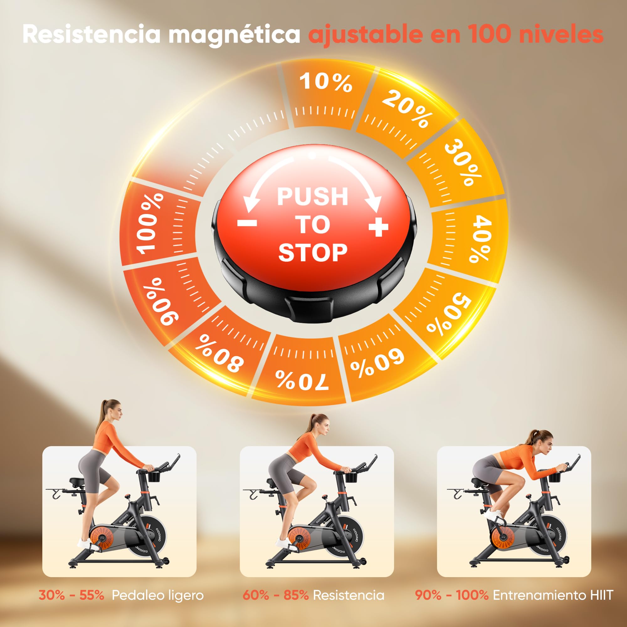 GIDGIMO 2026 Nuevo Bicicleta Estática Silenciosa para Casa con Resistencia Ajustable, Asiento Transpirable, Monitor LCD, Pulsómetro, Entrenamiento en Casa, Capacidad Máxima 150 kg