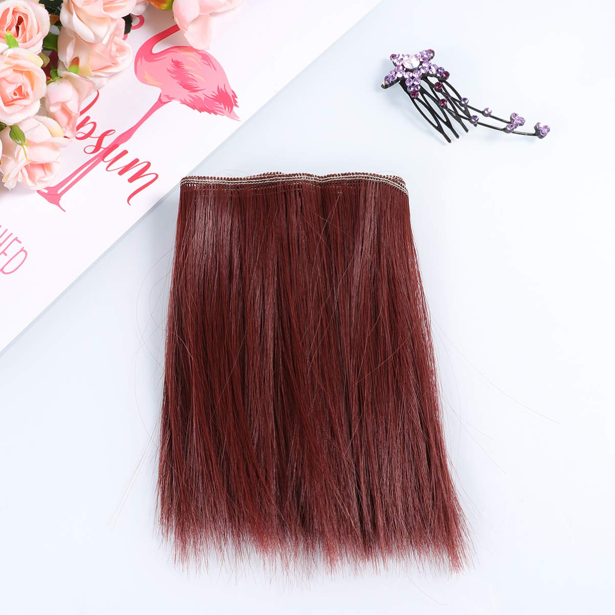 Doll Making Accessories 5 Pcs 15cm Heat Resistant Straight Hair Wig Handcraft DIY Doll Wigs Weft Hair Extensions for Home School Project (Red Brown) Fake Toy Straight Hair - Image 3