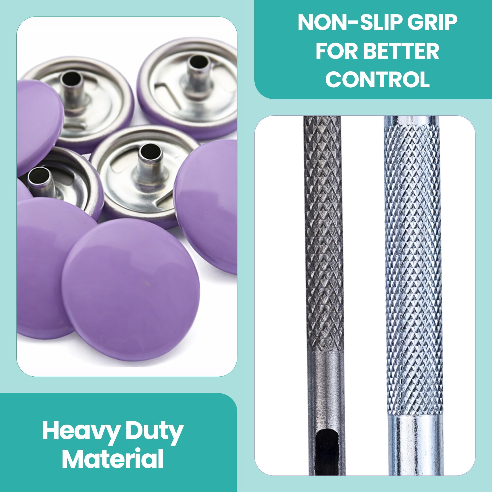 Trimming Shop 15mm Botones a Presión 4 Parte, Durable y Ligero Metal Cierres con Mano Fijación Herramienta para Jeans, Cuero, Tiras Costura Proyectos, Ropa Reparación - Lila Morado, 500pcs