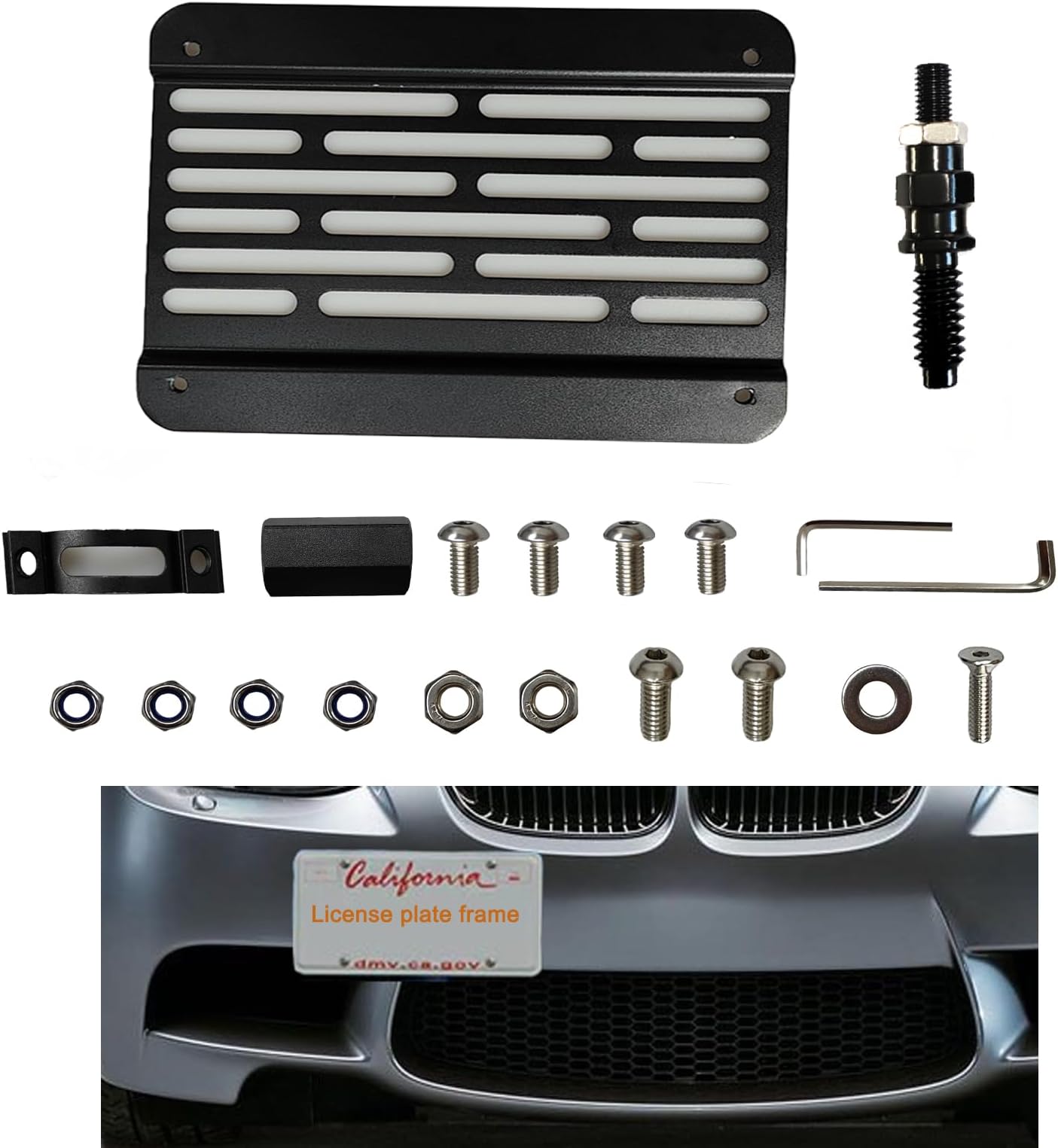 IJDMTOY Front License Plate Bracket Mount For BMW - Uses Tow Hook Hole (No Drill)