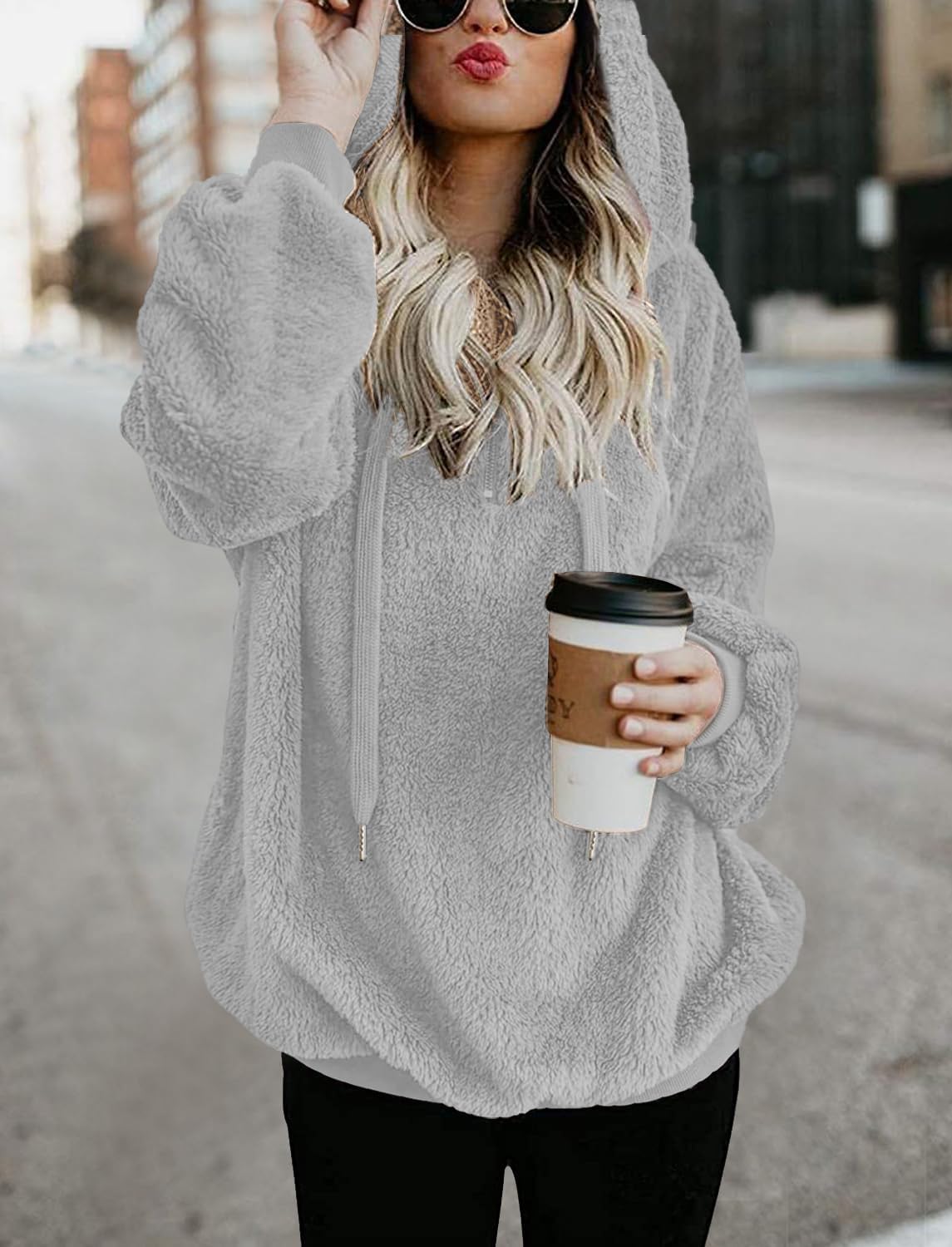 TBONTB Hoodies for Women Fuzzy Oversized Sweatshirt Zip Up Fleece Pullover Fluffy Sherpa with Pockets - Image 2