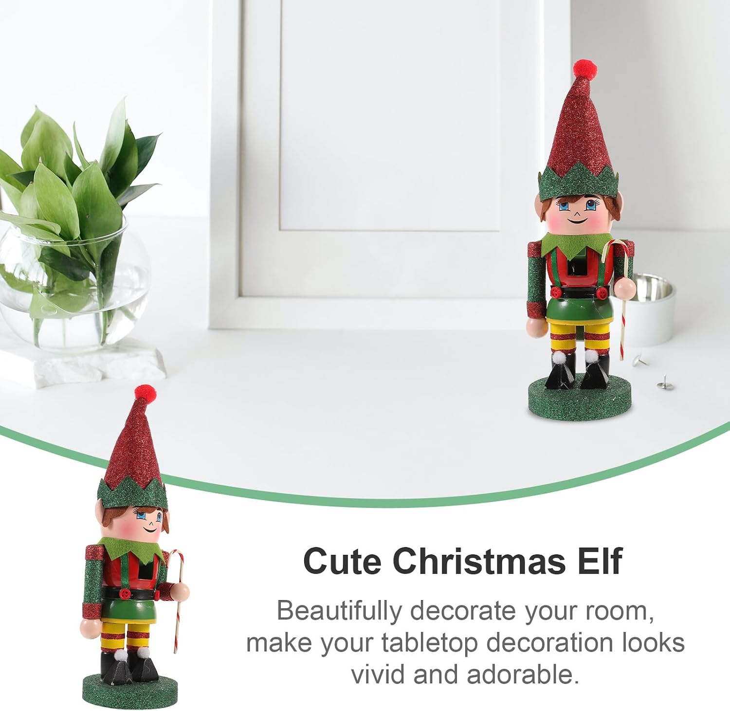 jojofuny Wooden Nutcracker Figurine Christmas Elf Puppet Decorative Nutcracker Craft for Holiday Table and Shelf Display
