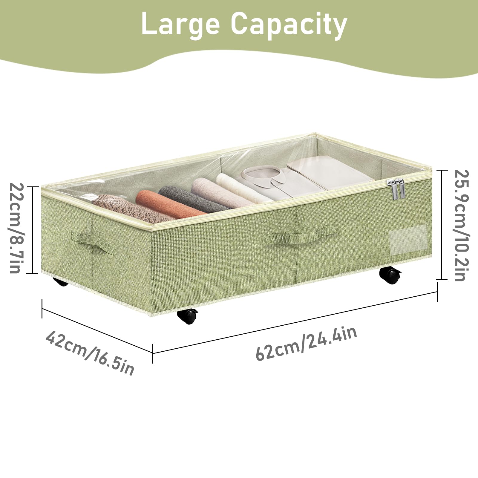 KaloKalo 2-Pack Under Bed Storage Bins With Wheels – 57L Clear Lid Organizers, Deep Blue