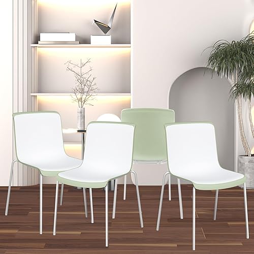 Miniatura 3 de Wonder Comfort Acrílico, moderno Slot-Back, plástico apilable cocina sin brazos, juego de 4 sillas de comedor, verde