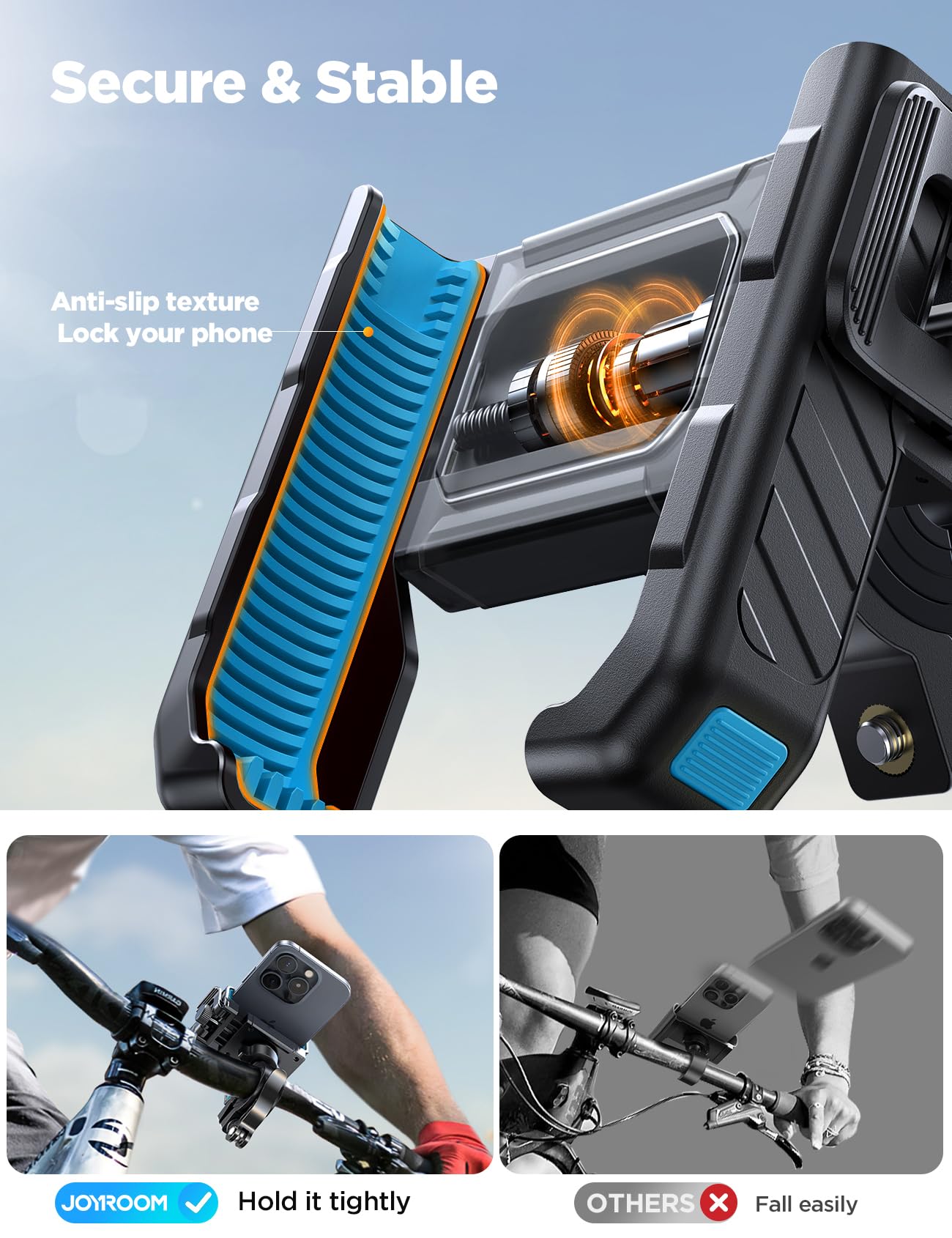 JOYROOM Uchwyt na telefon komórkowy do roweru 【Amortyzator wstrząsów】 Motocyklowy uchwyt na telefon komórkowy 【szybki uchwyt 1S】 Uniwersalny uchwyt na telefon komórkowy na kierownicę rowerową i