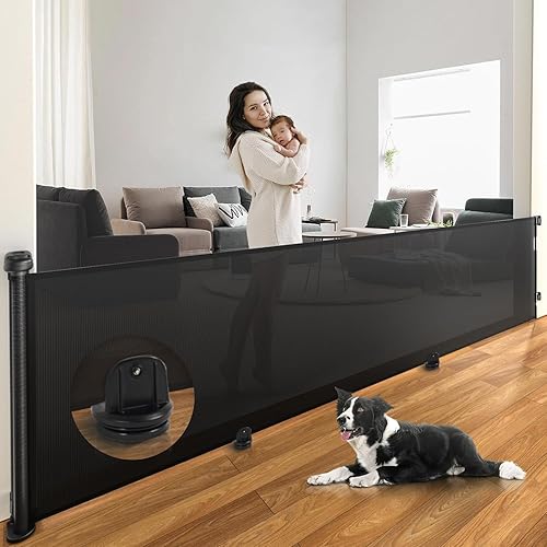 Vanpopubs - Puerta retráctil para bebés de 126 pulgadas para escaleras, puertas extra anchas para perros para puertas, puerta de malla para mascotas