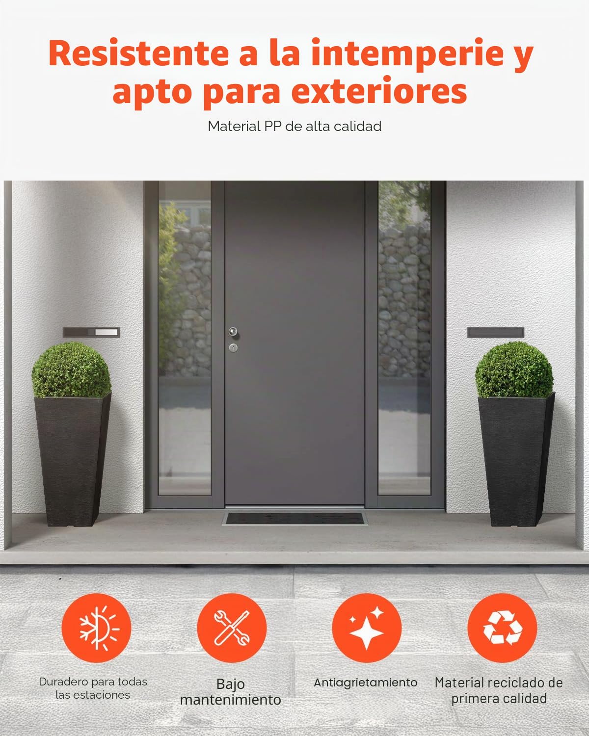 VEVOR Jardineras Altas de 570 mm 2 Piezas Jardineras Grandes para Plantas Jardineras Cuadradas Cónicas para Porche Delantero Macetas para Plantas de Árboles Diseño Moderno Drenaje Incorporado, Negro