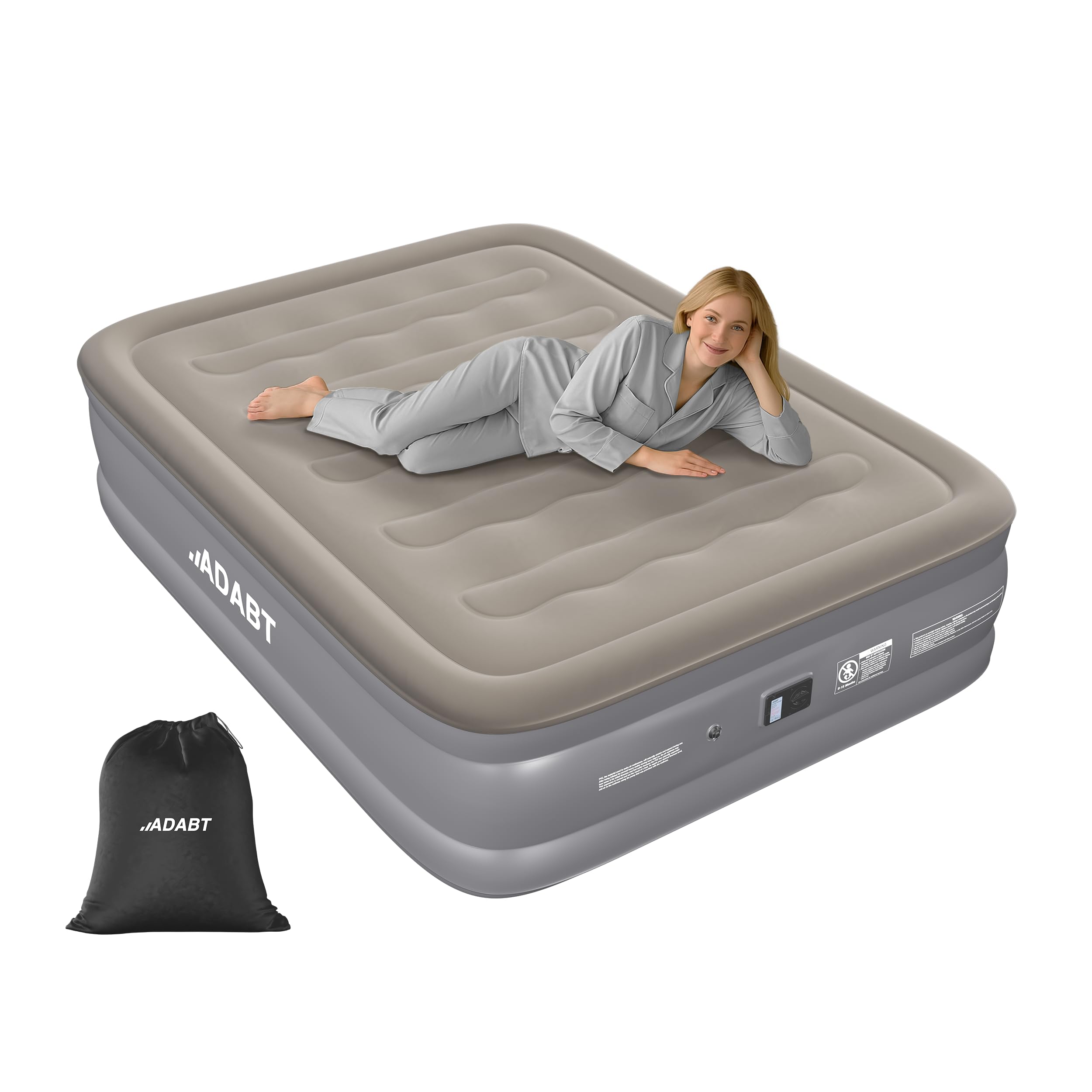 ADABT Luxury King Size Inflatable Air Mattress | Heavy Duty Air Bed with Built-In Electric Pump | Raised Blow Up Bed | Self-Inflating Puncture Resistant Airbed for Home & Camping