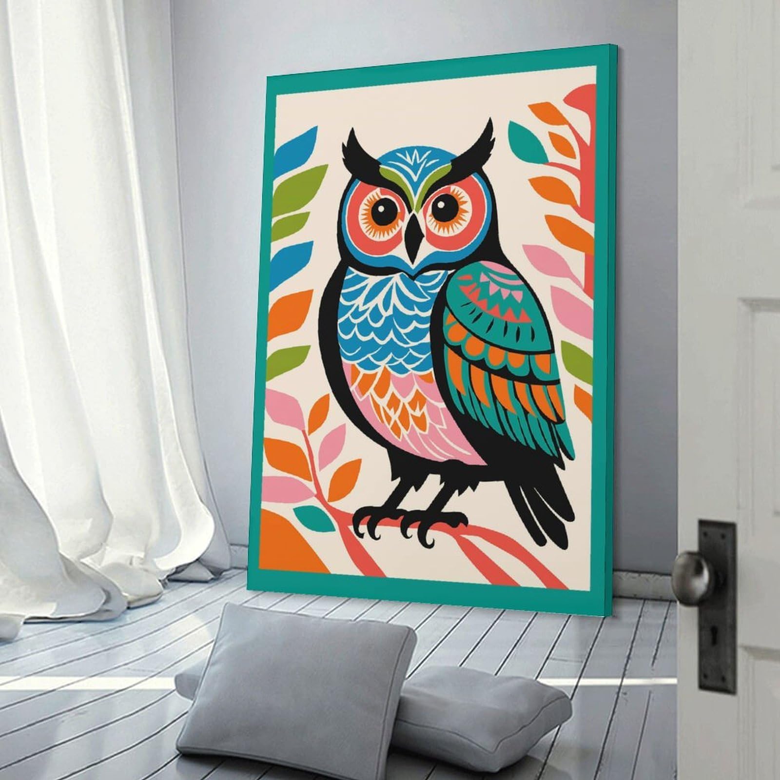 Junmoney Decorative Canvas Print Cute Owl Art Print, 24x36inch(60x90cm), for New Homes, Bedrooms Or Workspaces, A Wall Art Gift for Fresh Interiors