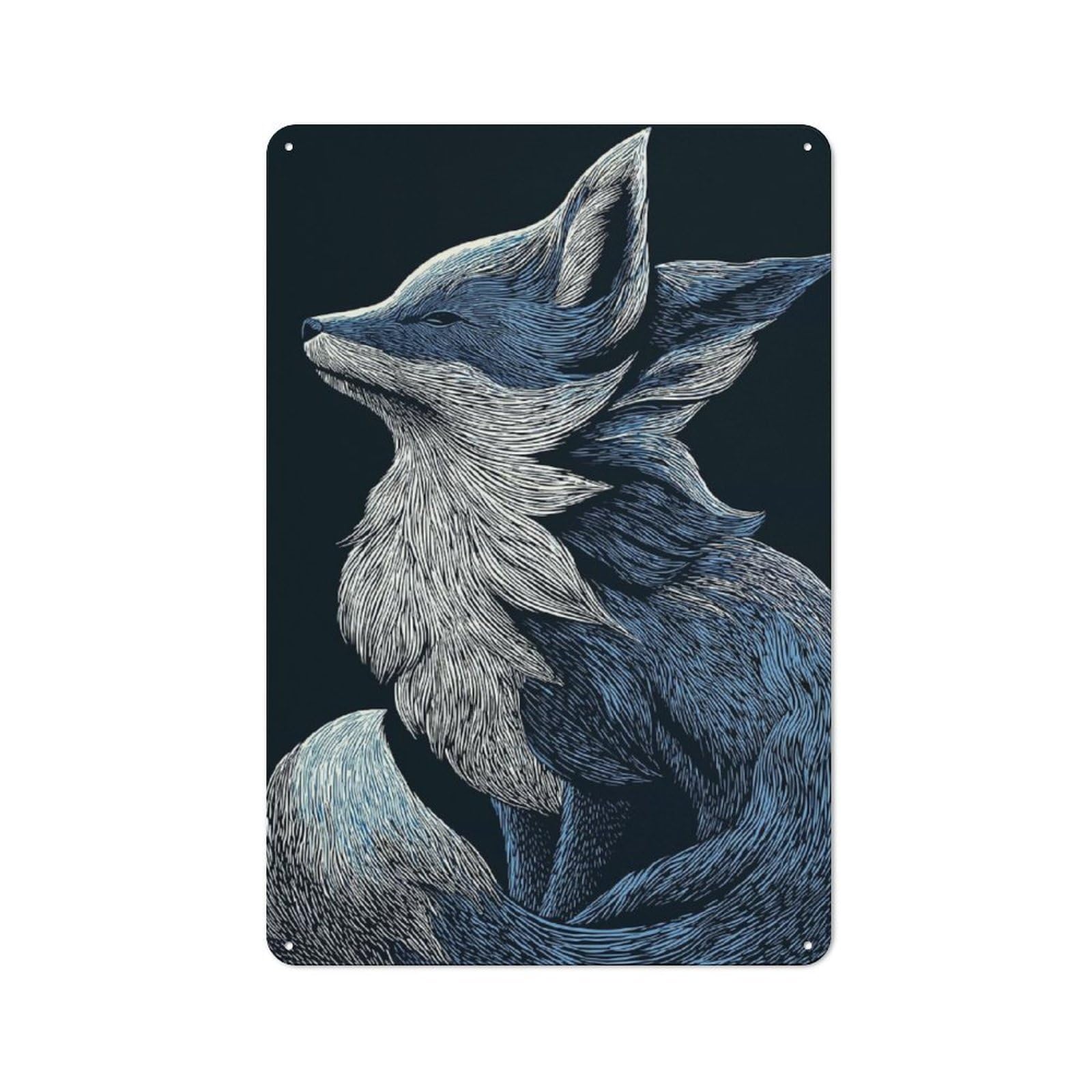 Classic Blue And Fox Illustration Tin Sign 30x20cm, Classic Pub Decor for Cafe, Pub, Workshop Or Home Bar, Small Accent for Blank Walls