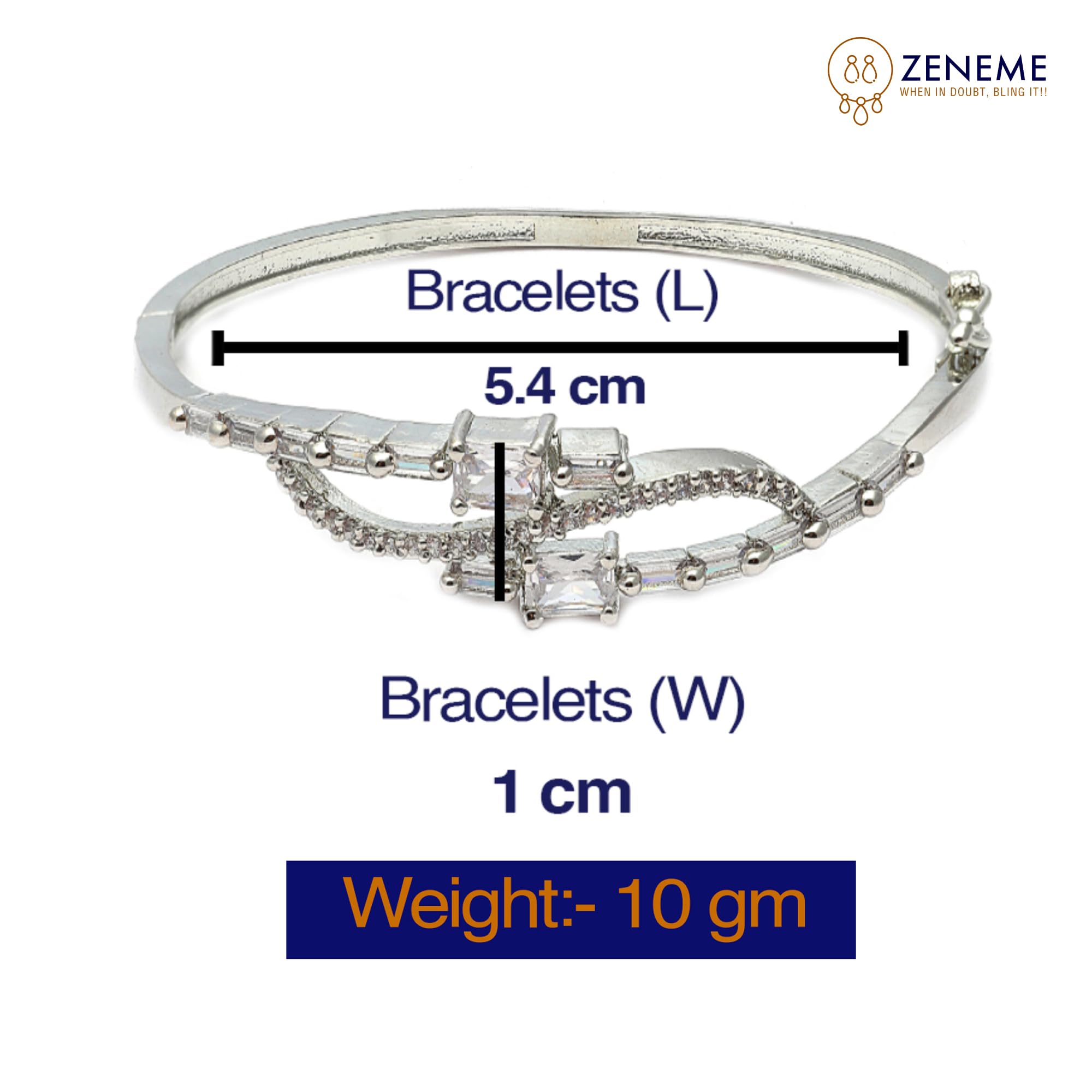 Rhodium-Plated American Diamond Flower Kada Bracelet