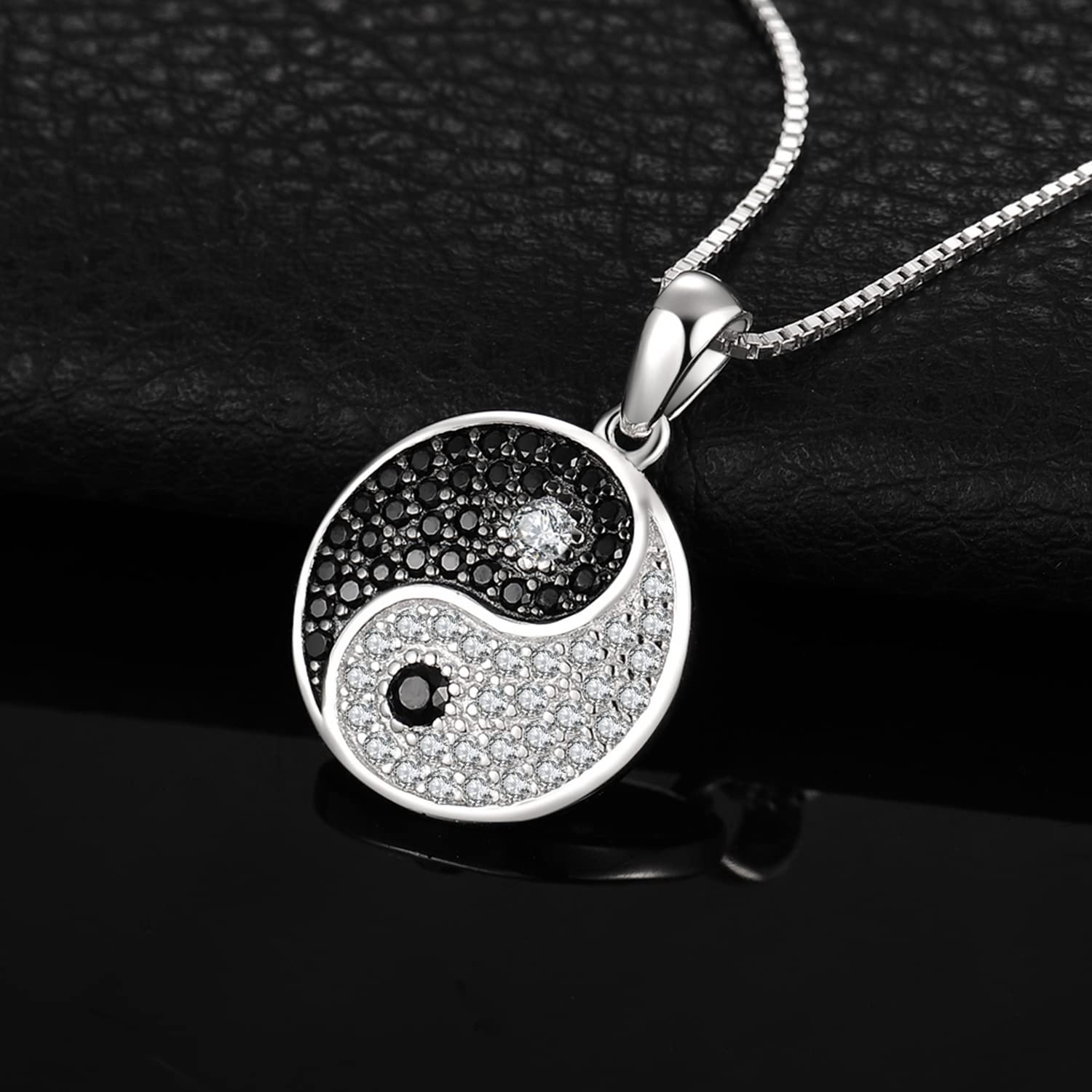 JewelryPalace Collana Donna Yin Yang Argento 925 con Naturale Spinello Nero, Tai Chi Collana Ciondolo Pietra a Taglio Rotondo con Catena 45cm, Collane Pendenti Anniversario Set Gioielli Donna