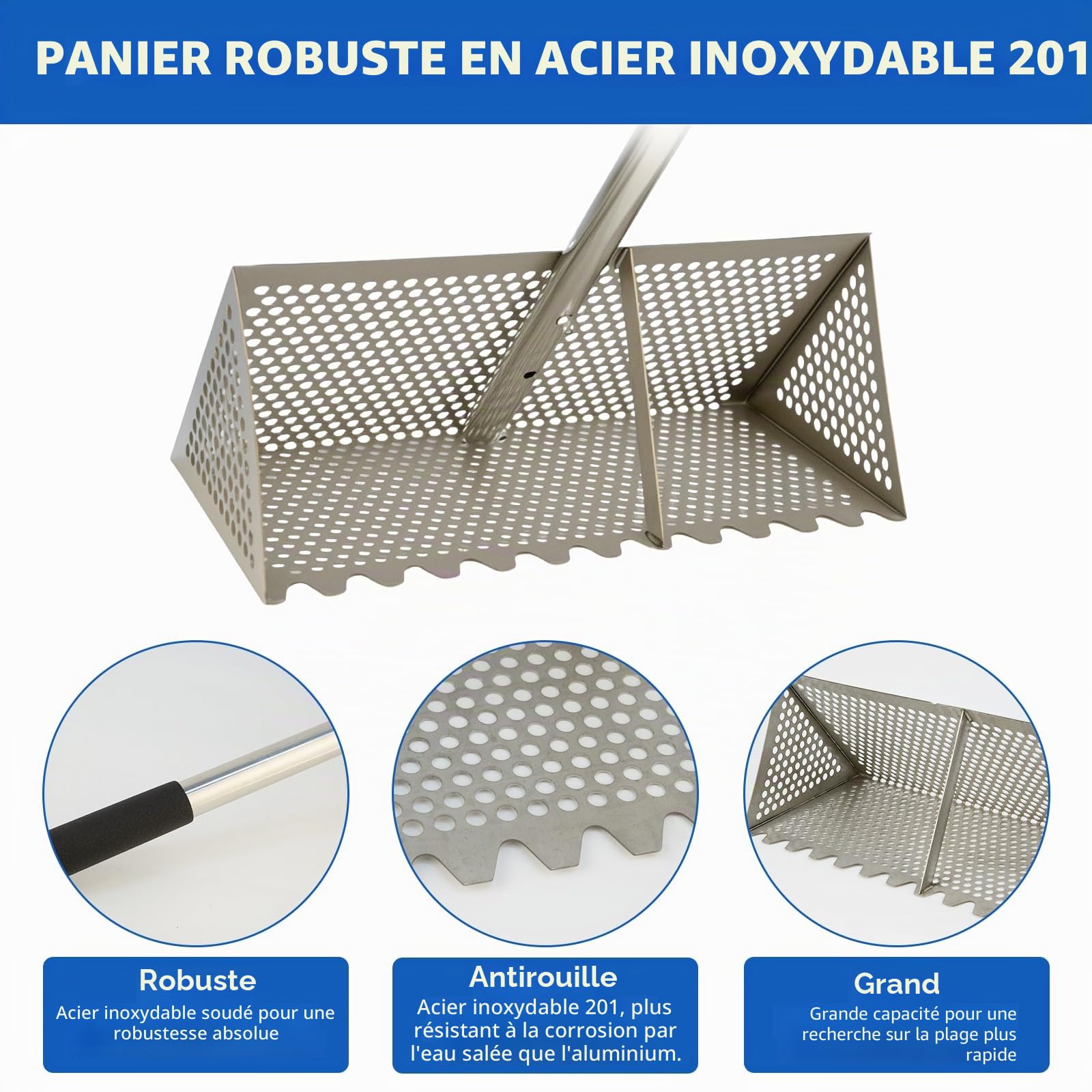 Râteau de Plage, râteau à puces de Sable, en Acier Inoxydable