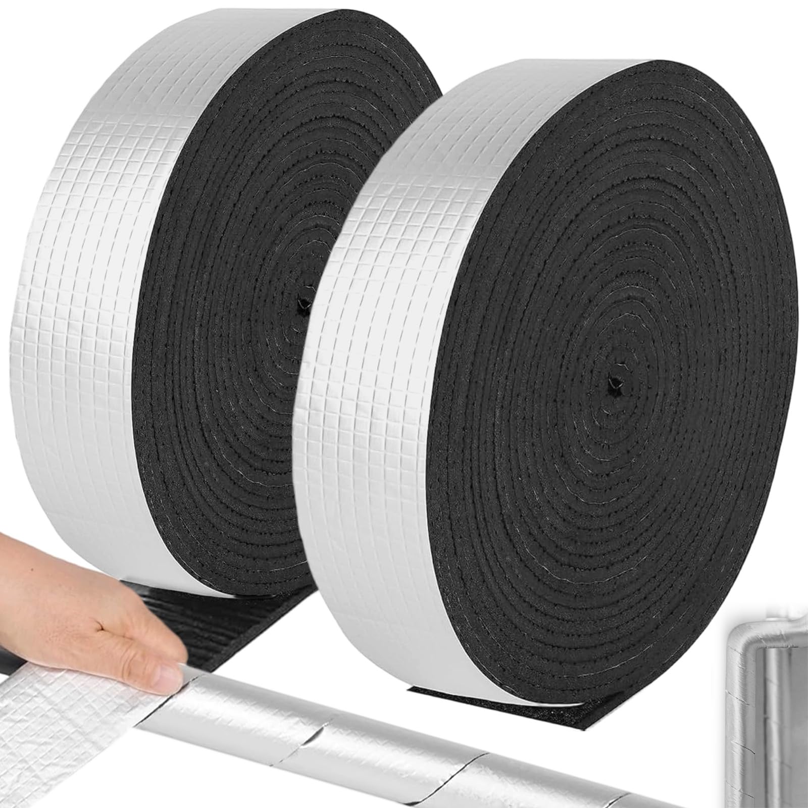 2 Rollo Cinta Aislante Aislamiento Conductos, Coquilla Aislante Tuberías Autoadhesivo 10mx5cm, Envoltura Aislamiento Protección Tubos Calefacción Espuma para Enrollar Calefacción Conductos Ventilación
