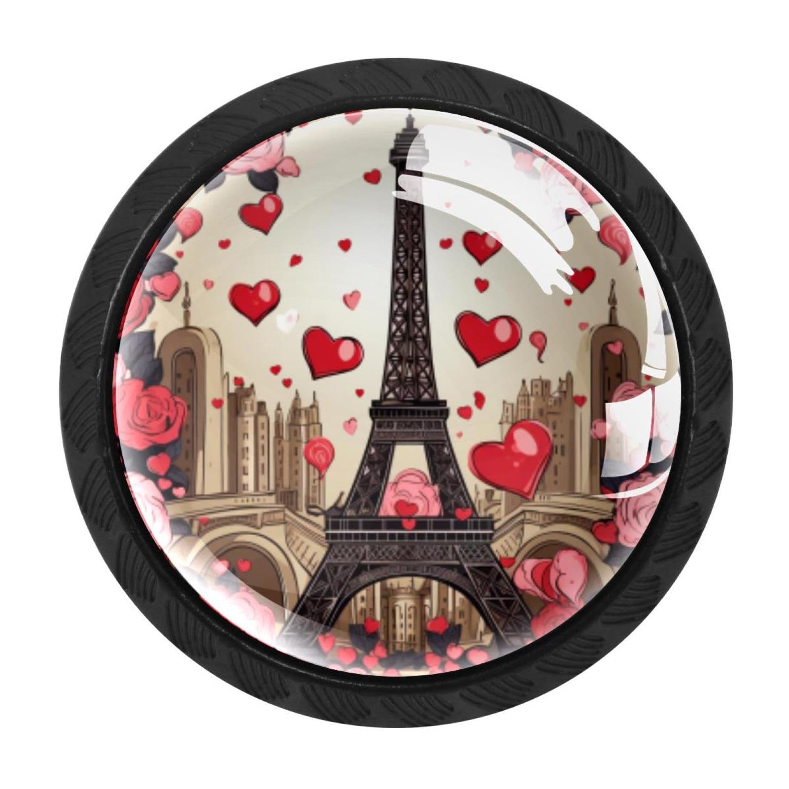 Chenzzzz Multicolored 03 4 Pack Round Cabinet Knobs For Kitchen Bathroom Closet Dresser Cabinets, Eiffel Tower Valentine's Day